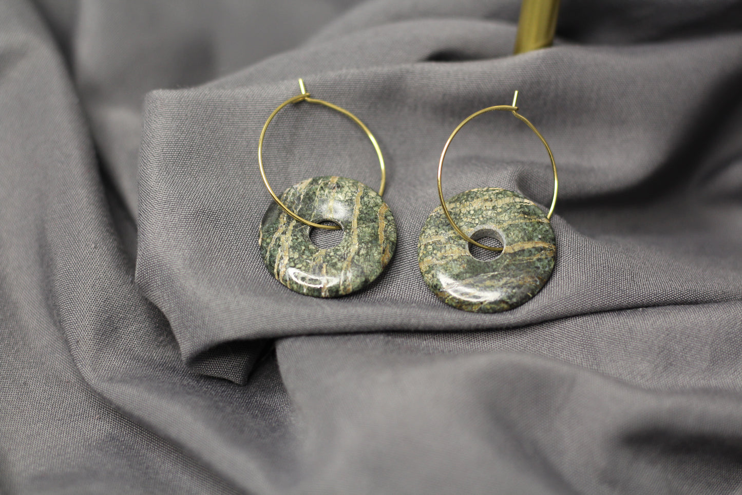 Donut: Green Zebra Jasper Earrings
