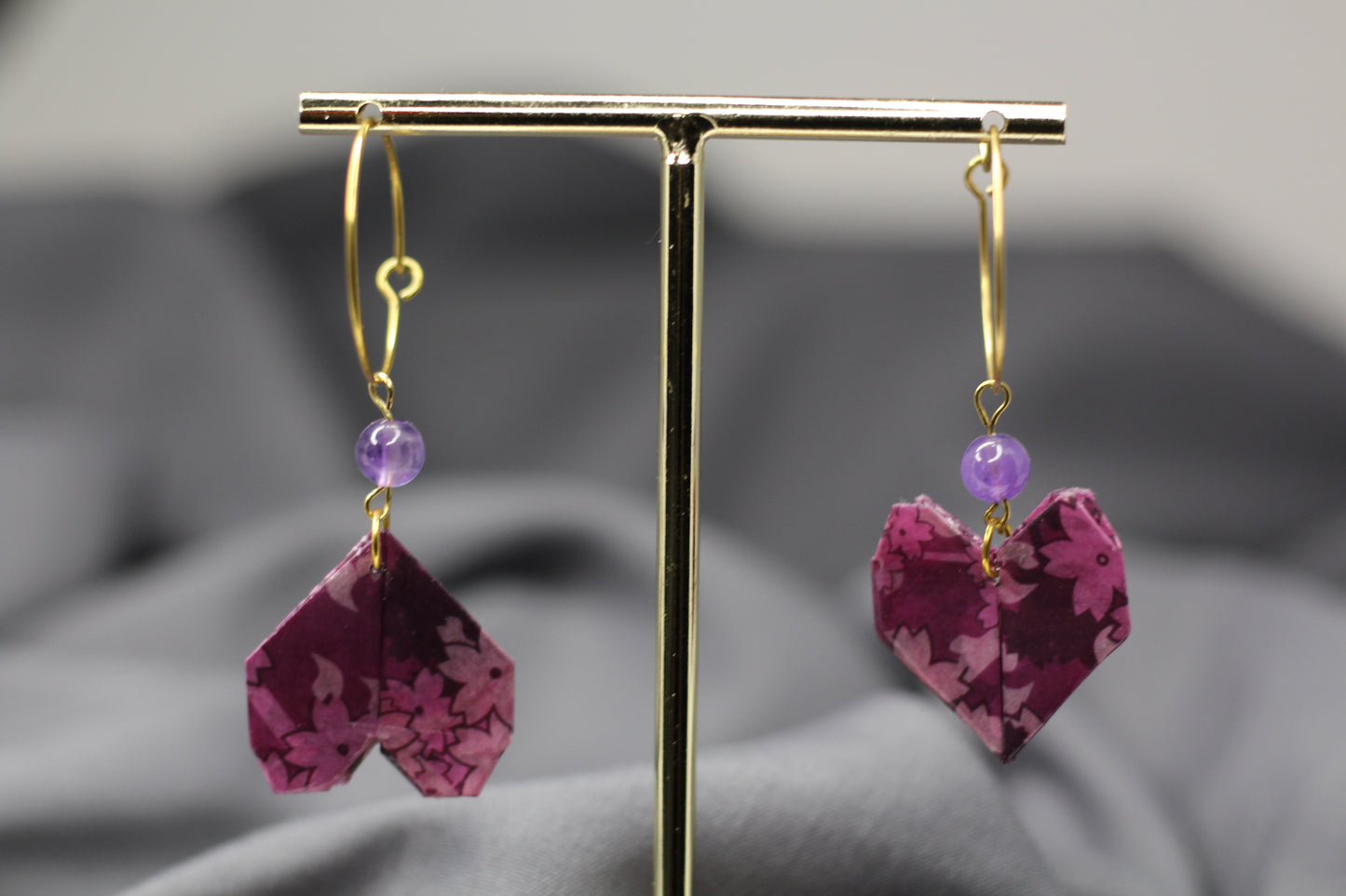 Origami: Heart Amethyst Earrings