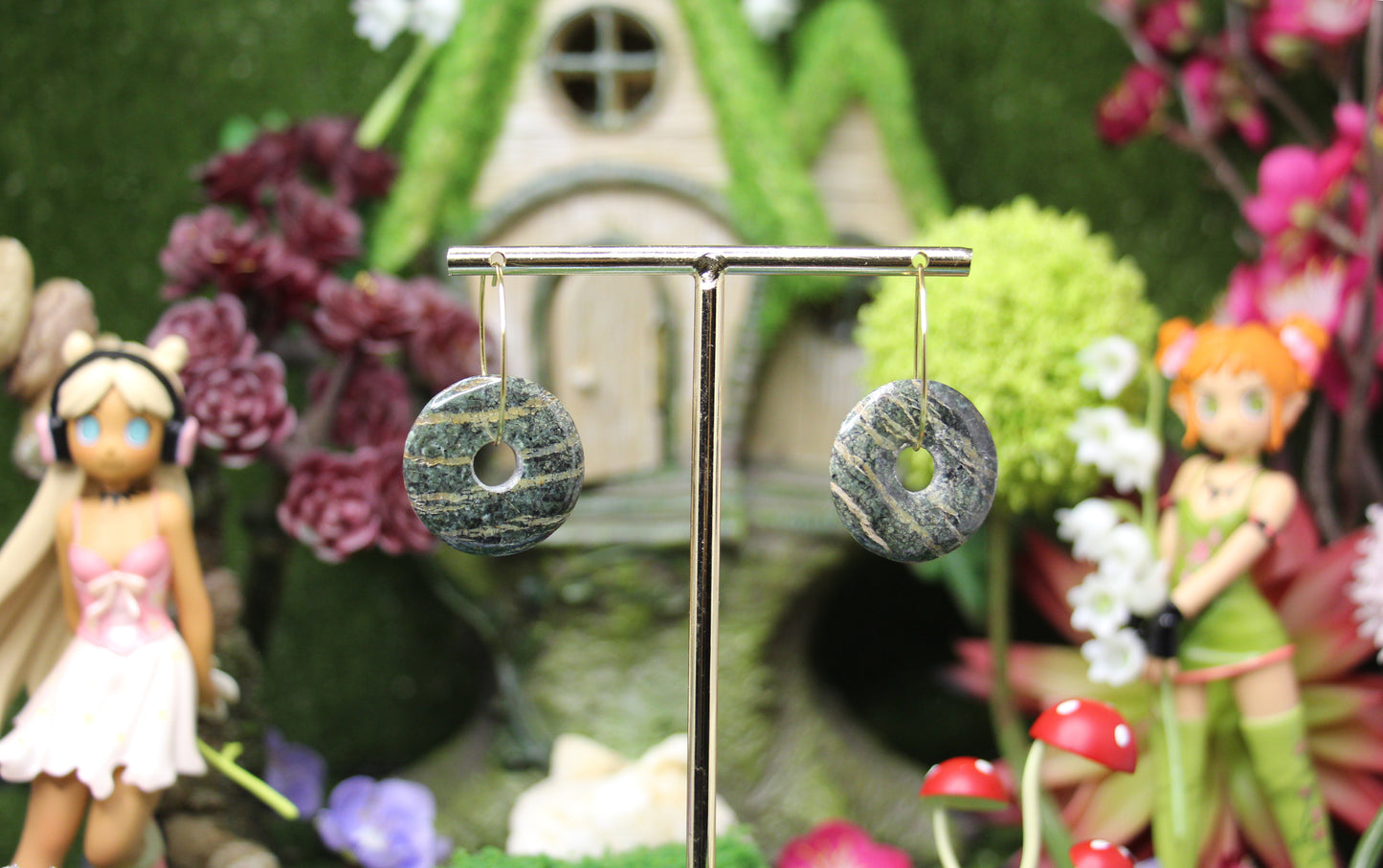 Donut: Green Zebra Jasper Earrings