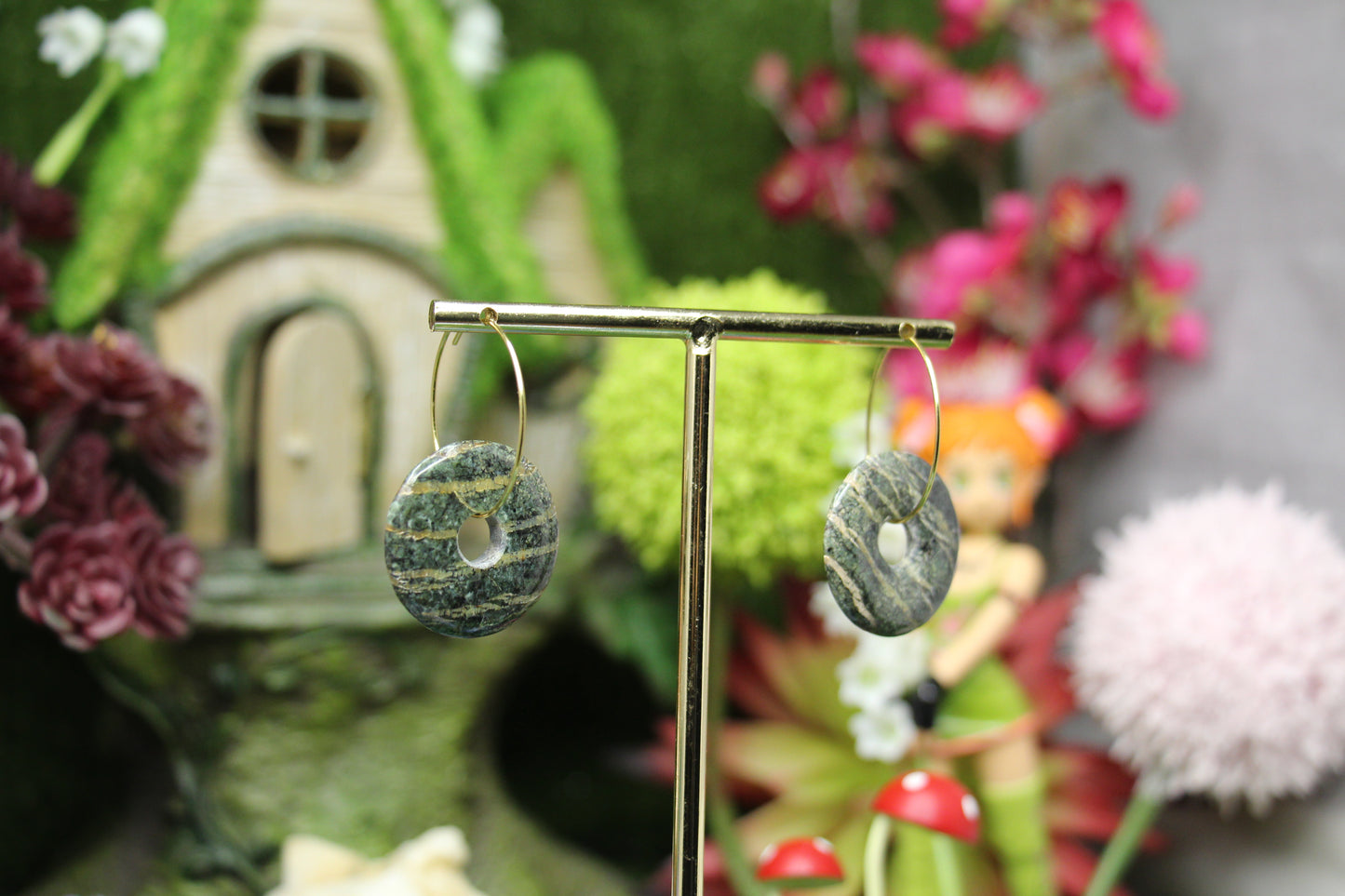 Donut: Green Zebra Jasper Earrings