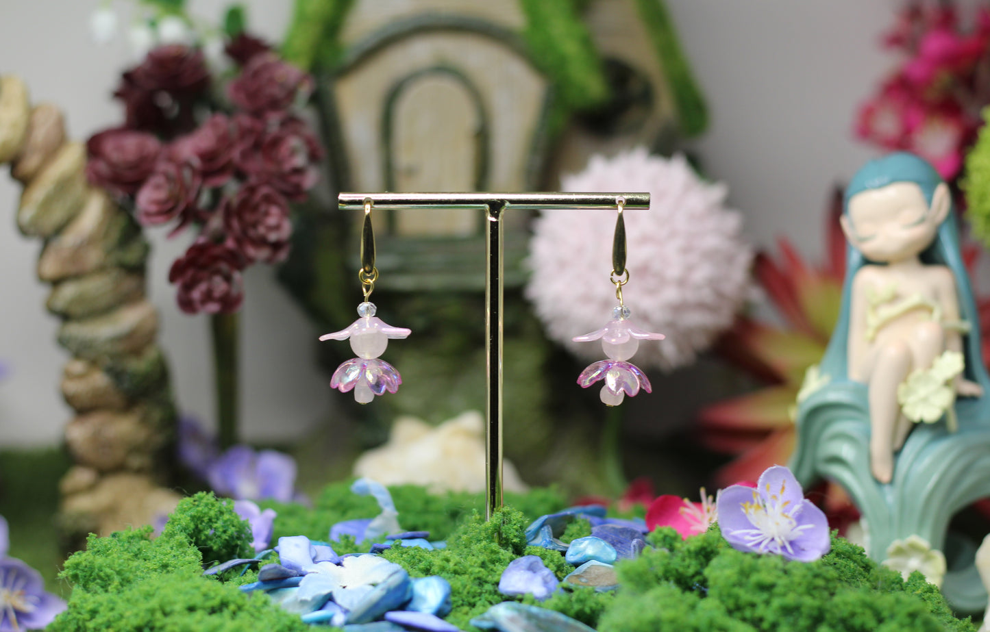 Pixie Line: Rose Quartz Fairy Earrings
